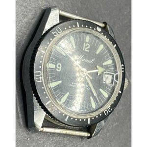 Vintage Marcel Swiss Made Manual Wind Diver Watch Silver Tone Black Dial 36mm